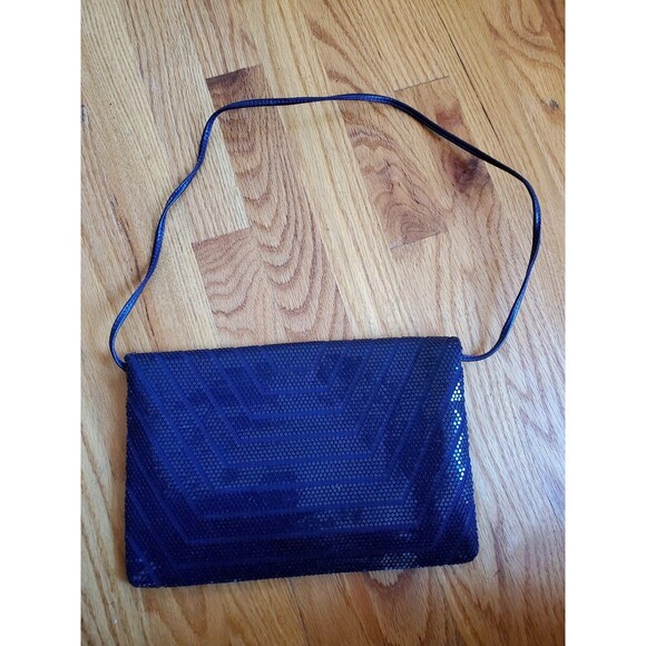 Vintage Lumbered Beaded Mesh Evening Purse Purple with strap - Picture 8 of 11